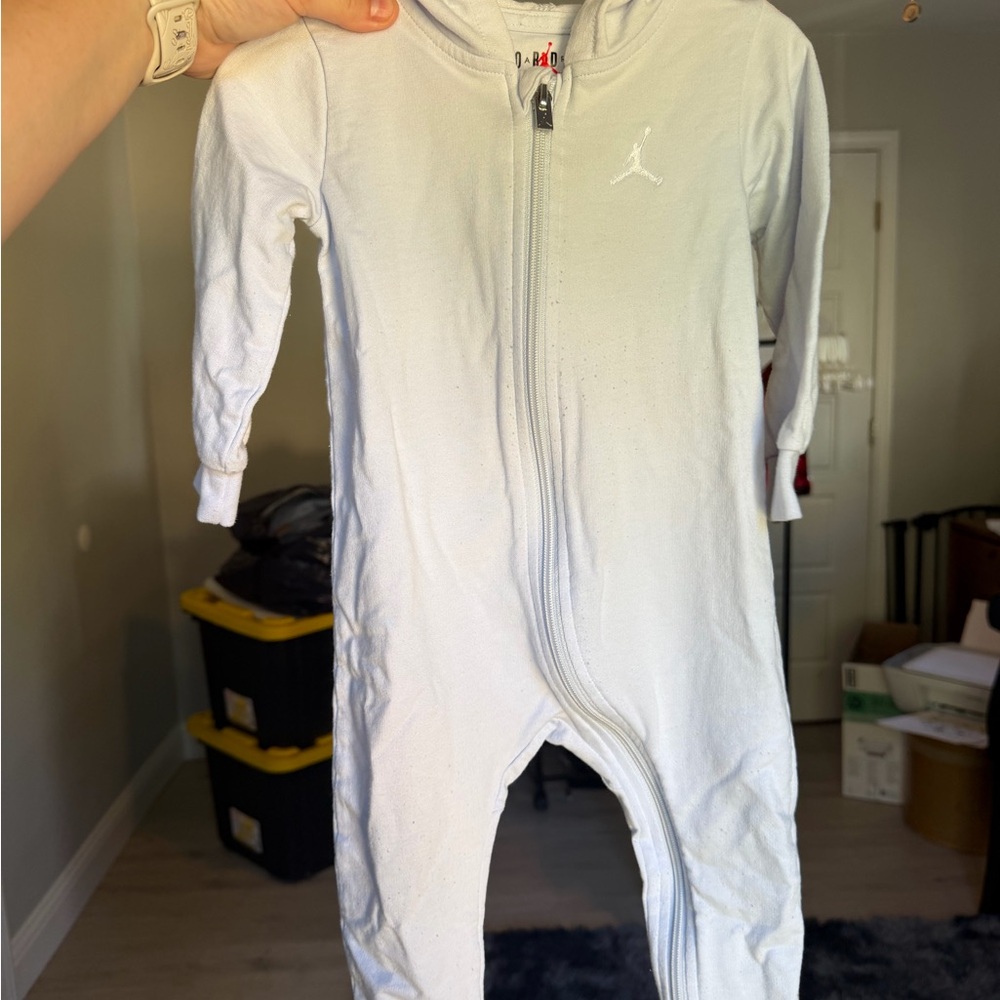Jordan Baby White Hooded Zip Footie One-Piece